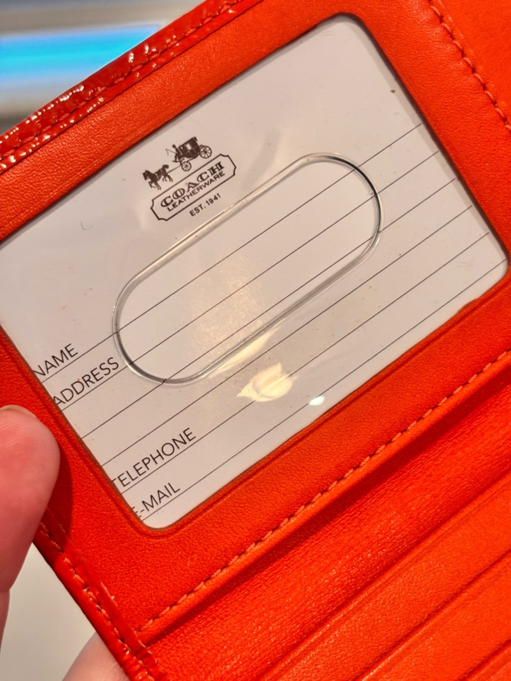 Coach Bright Orange Pebbled Leather Key & Card Holder - Picture 10 of 11